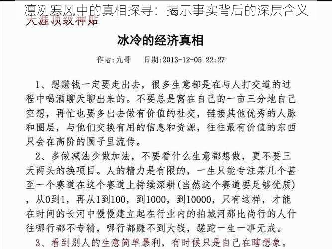 凛冽寒风中的真相探寻:揭示事实背后的深层含义